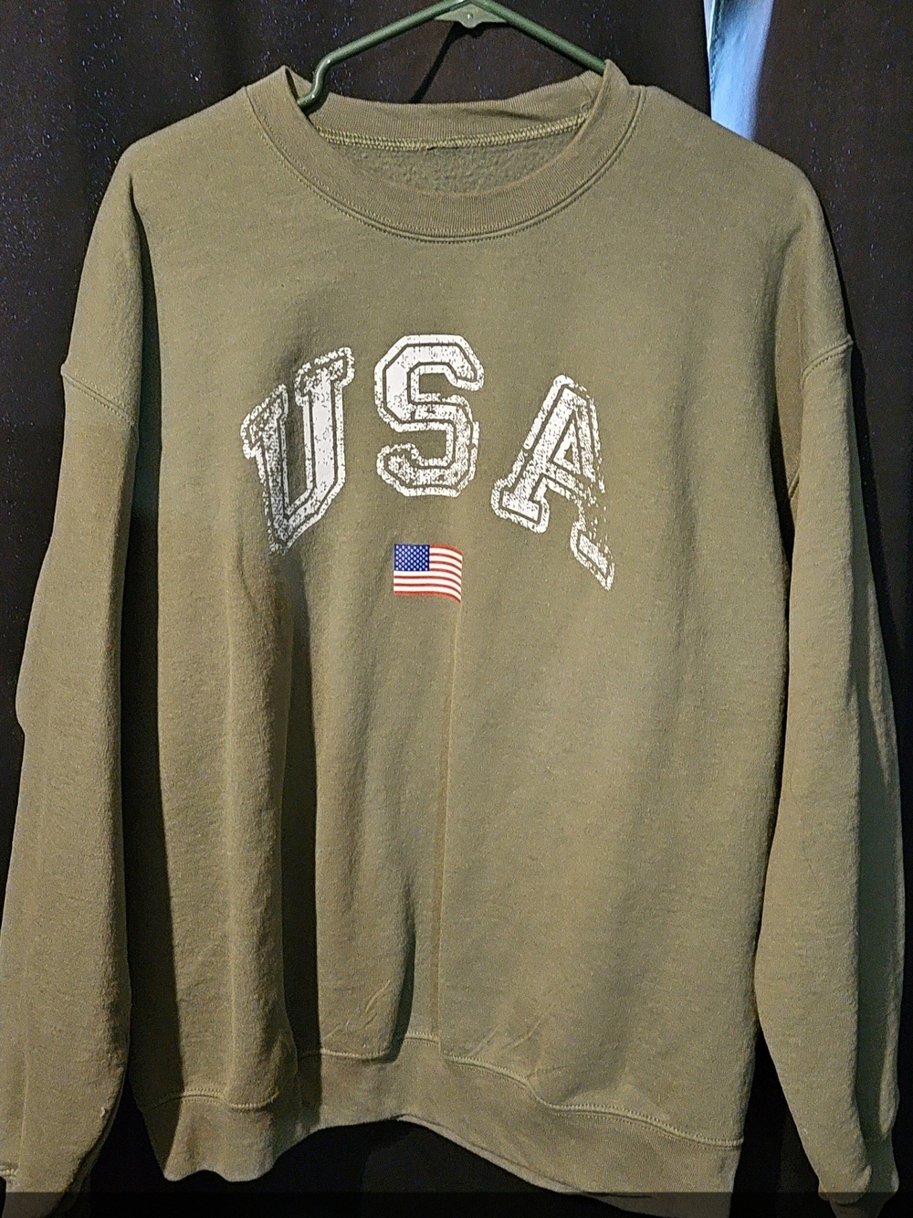 USA Graphic Crewneck Sweatshirt - Olive Green